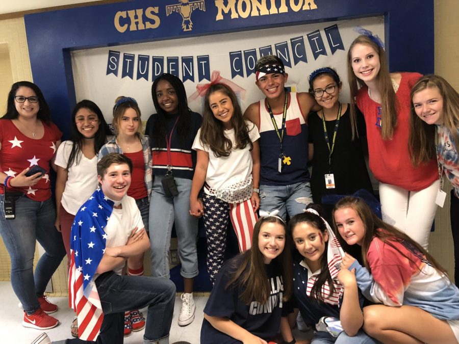 Student Council shows their school pride by dressing up in red, white, and blue. 