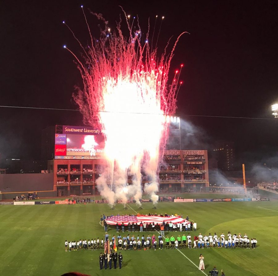 Fireworks kick off the inaugural opener for Locomotive FC. 
