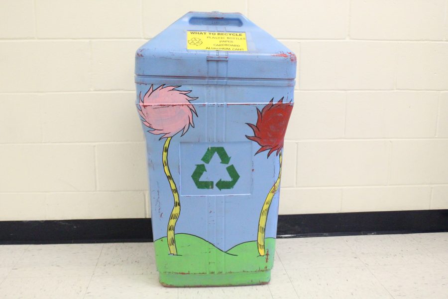 The Green Club has set up decorated recycling bins in hallways, as well as smaller ones within classrooms across campus.