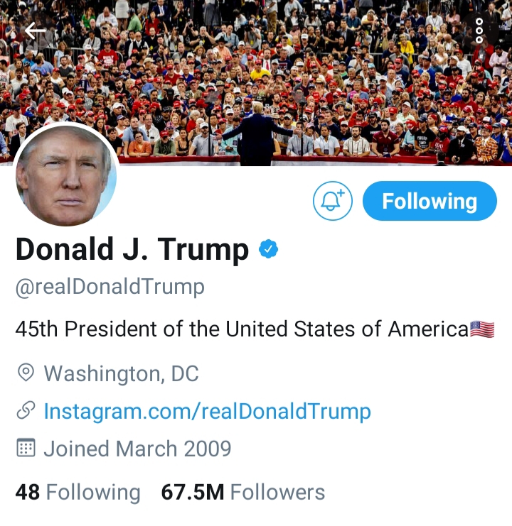 President Donald Trumps twitter account is a platform where he often expresses his opinion and gives updates on his administration.