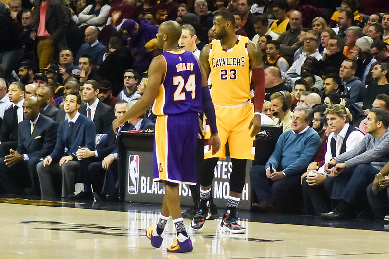 Kobe Bryant and Lebron James are shown in a 2016 game in Cleveland.