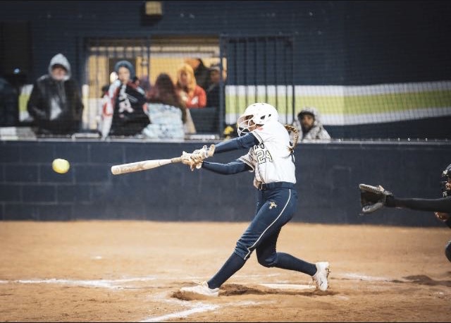 Senior Savannah Bejarano drives a pitch into the outfield in a home game during her junior season.