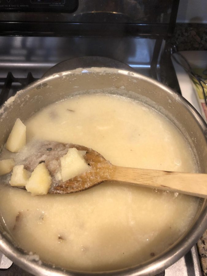 Students can choose healthy foods during this time. They may even try cooking new recipes, like the cauliflower potato soup shown here.
